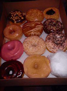 Our box of goodness from Dun-Well Doughnuts