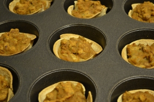 Taco cups out of the oven